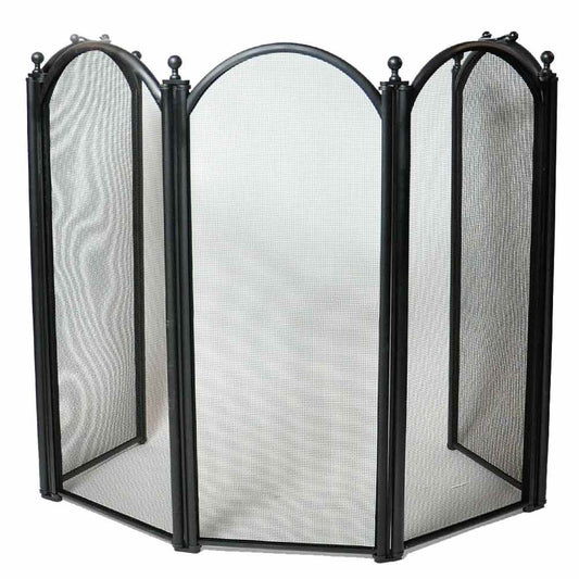 5 Fold Large Diameter Fireplace Screen - Black
