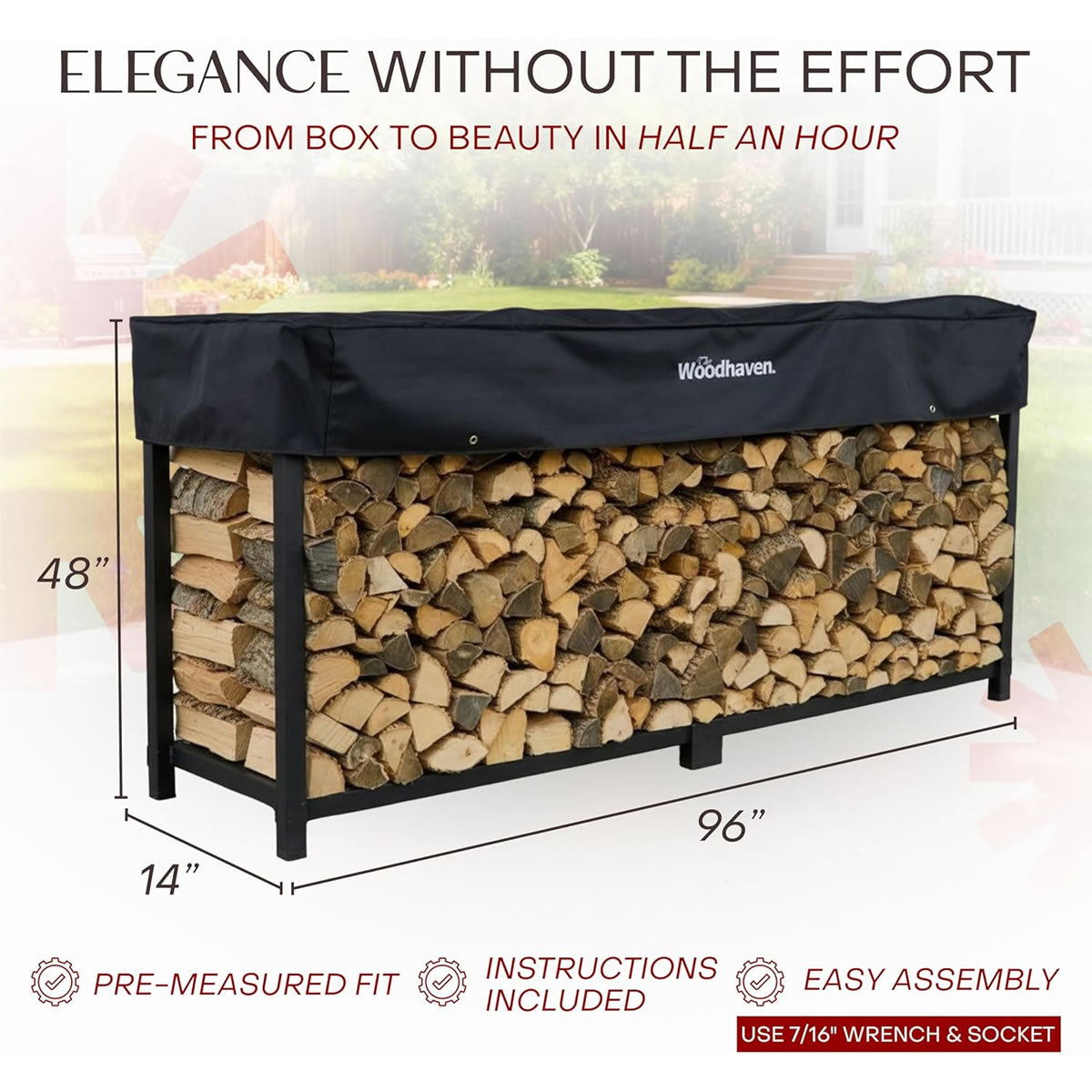 96" Heavy-Duty Woodhaven Firewood Rack with Cover