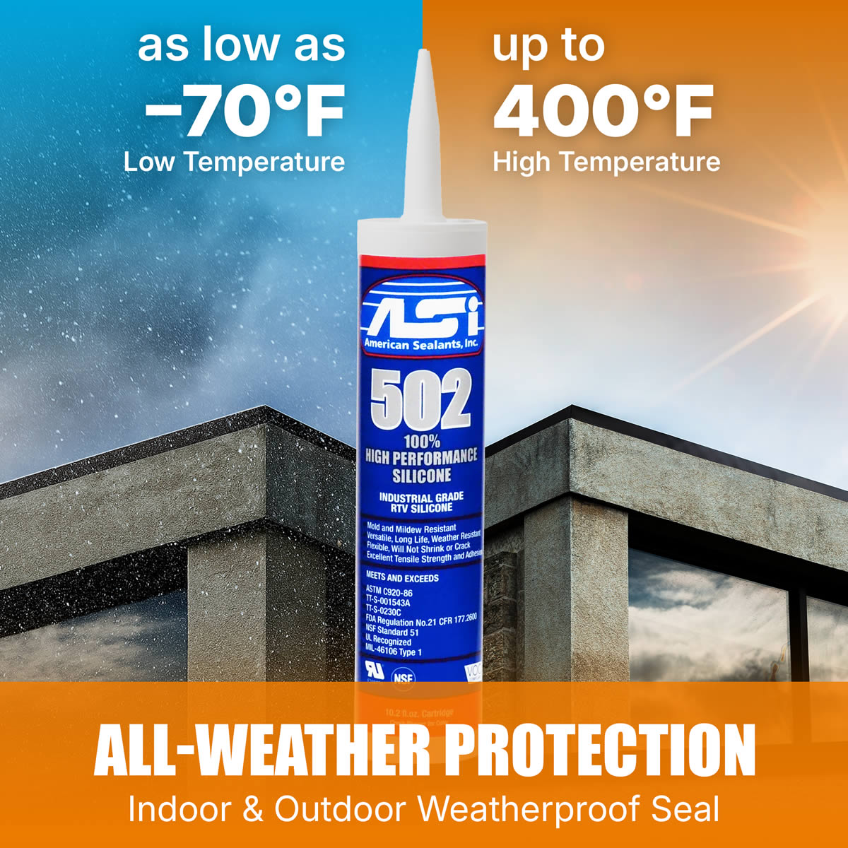 ASI 502 High Performance Black Silicone - 10.2 oz. Cartridge