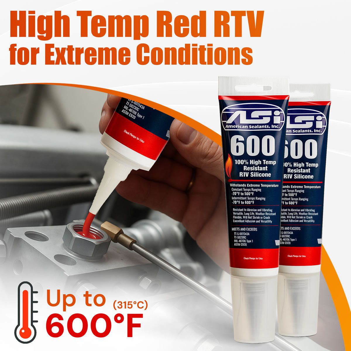 ASI 600 High Performance Red Silicone - 2.8 oz. Tube