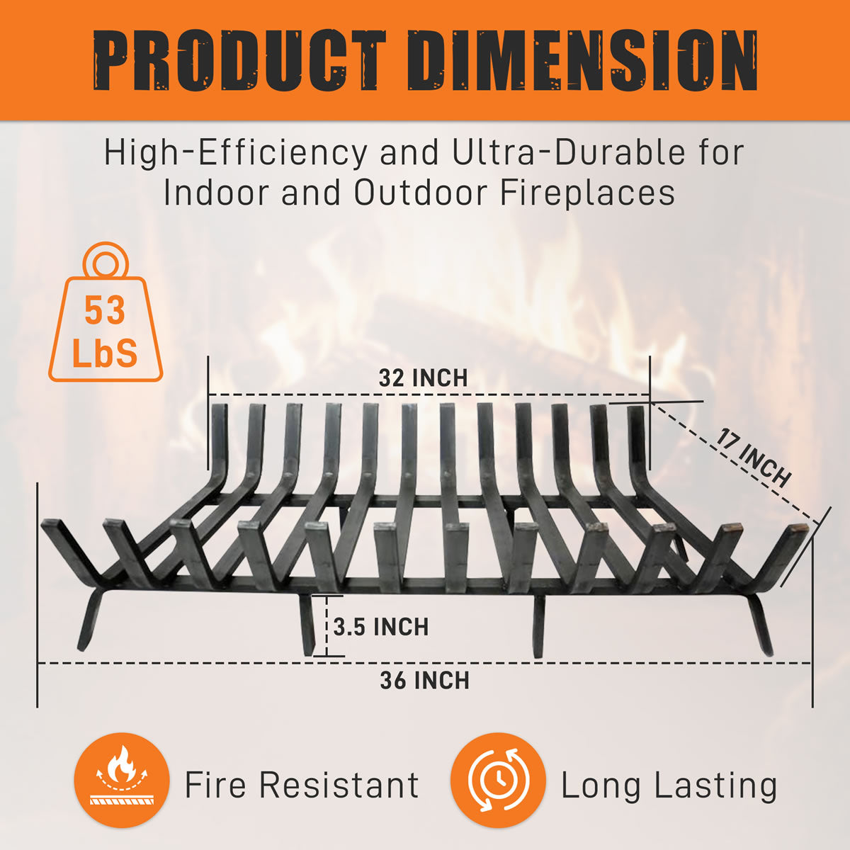 36" Deep Forest Lifetime Fireplace Grate - Extra Heavy Duty