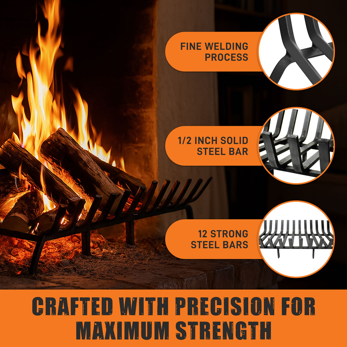 36" Deep Forest Lifetime Fireplace Grate - Extra Heavy Duty