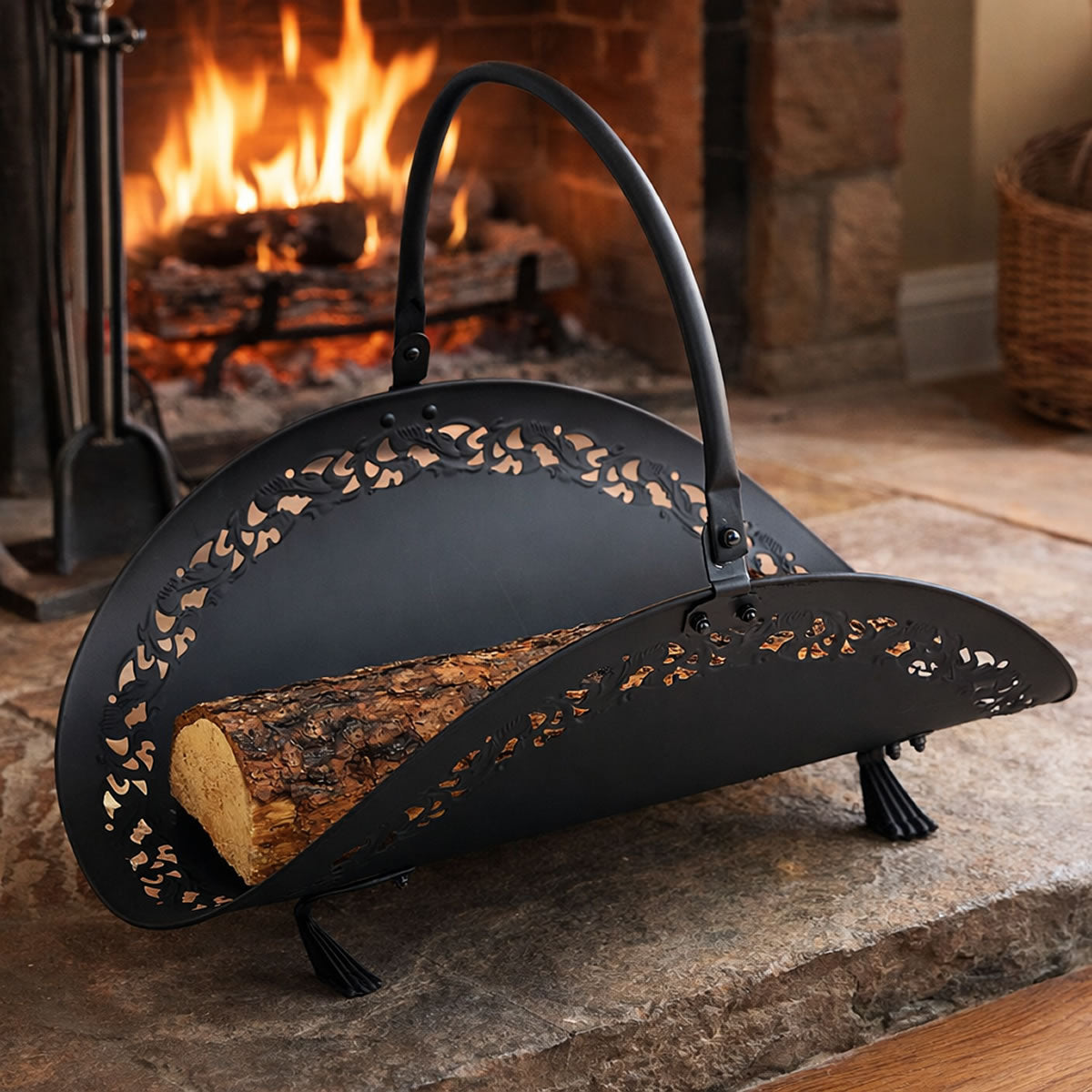 Black Filigree Wood Basket
