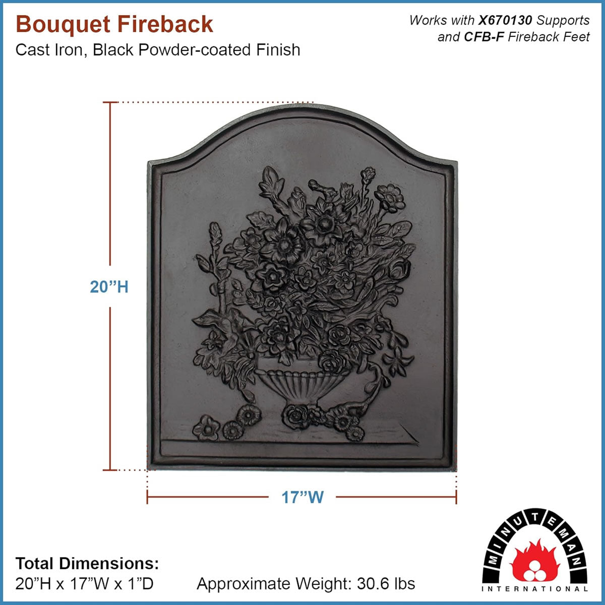 Bouquet Cast Iron Fireback - 20 " H x 17" W