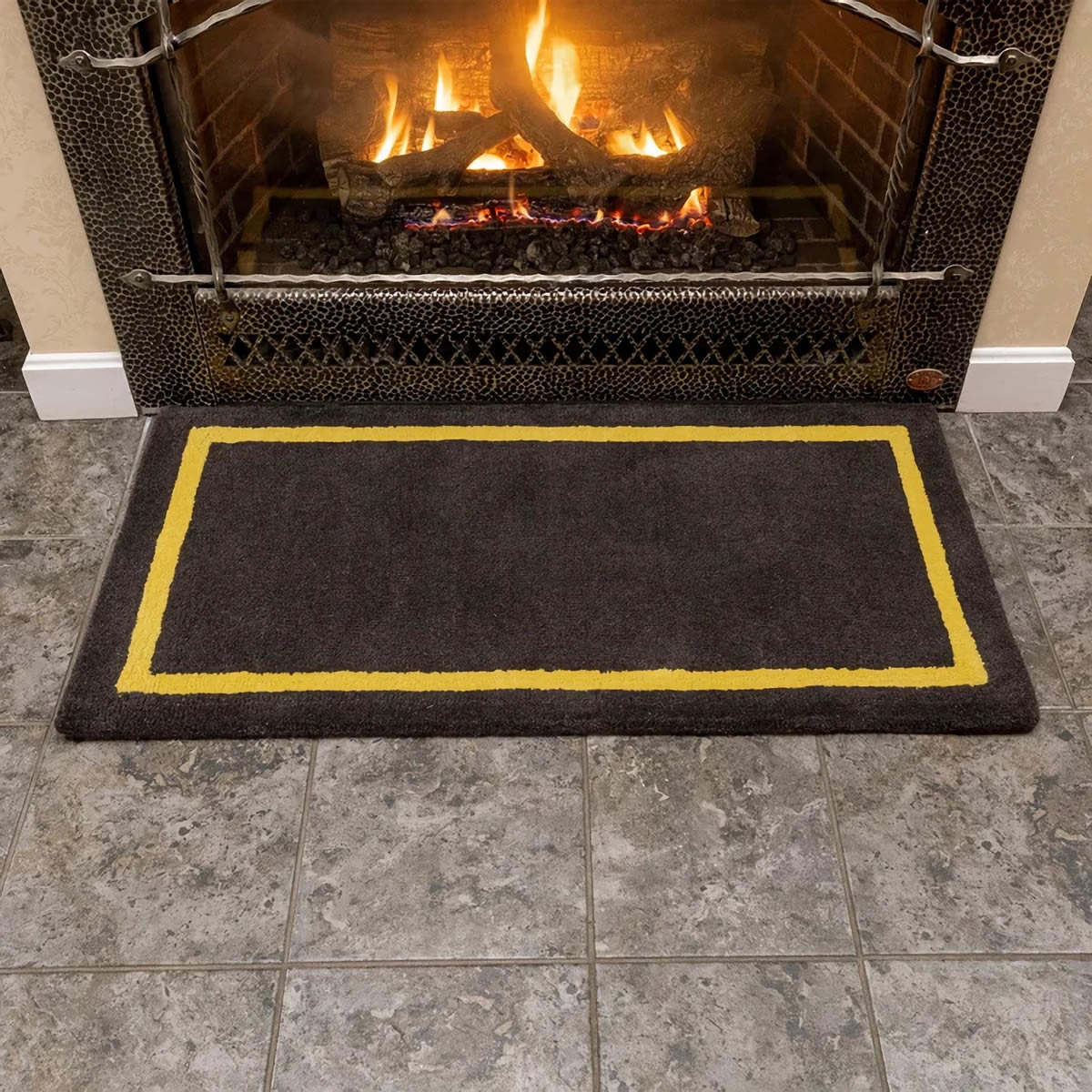 44" Rectangle Taupe with Yellow Contemporary Hearth Rug