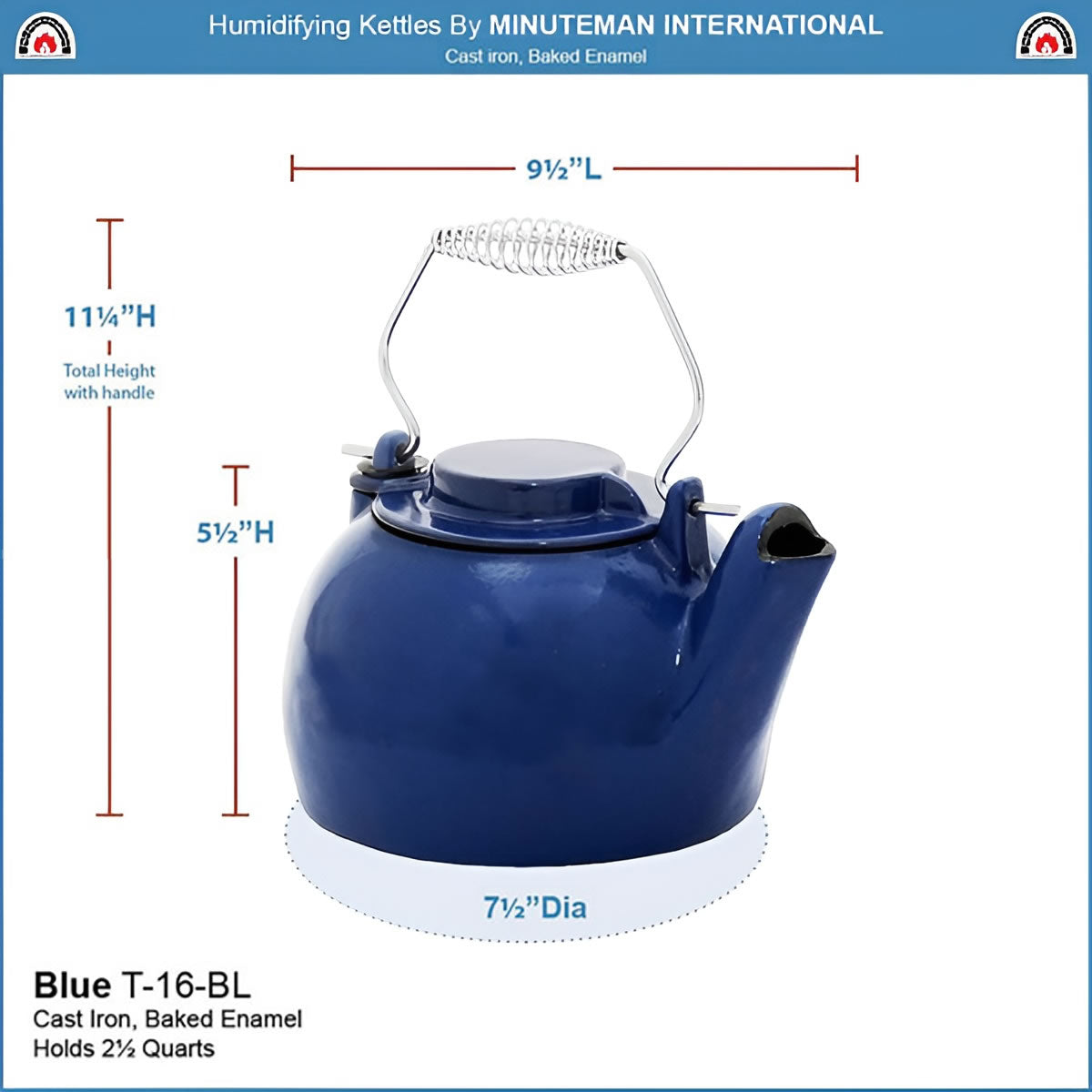 2.5 Qt Blue Cast Iron Kettle