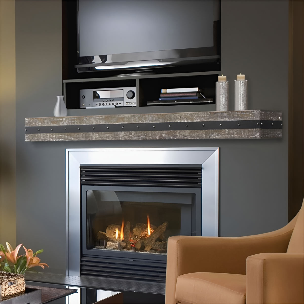 72" Bedford Fireplace Shelf by Pearl Mantels - Gristmill Finish