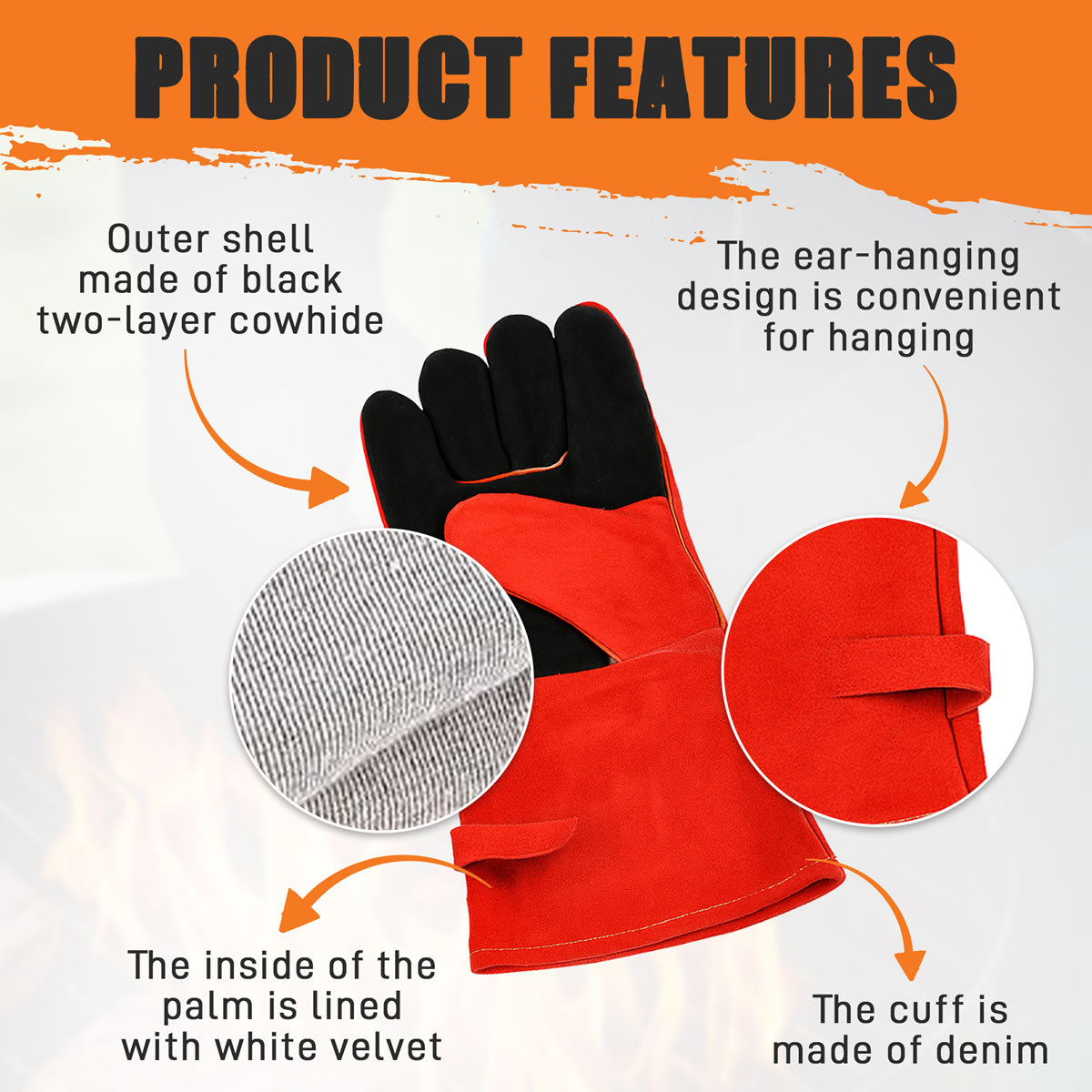Red FlameX Deluxe Fireplace Gloves - Pair