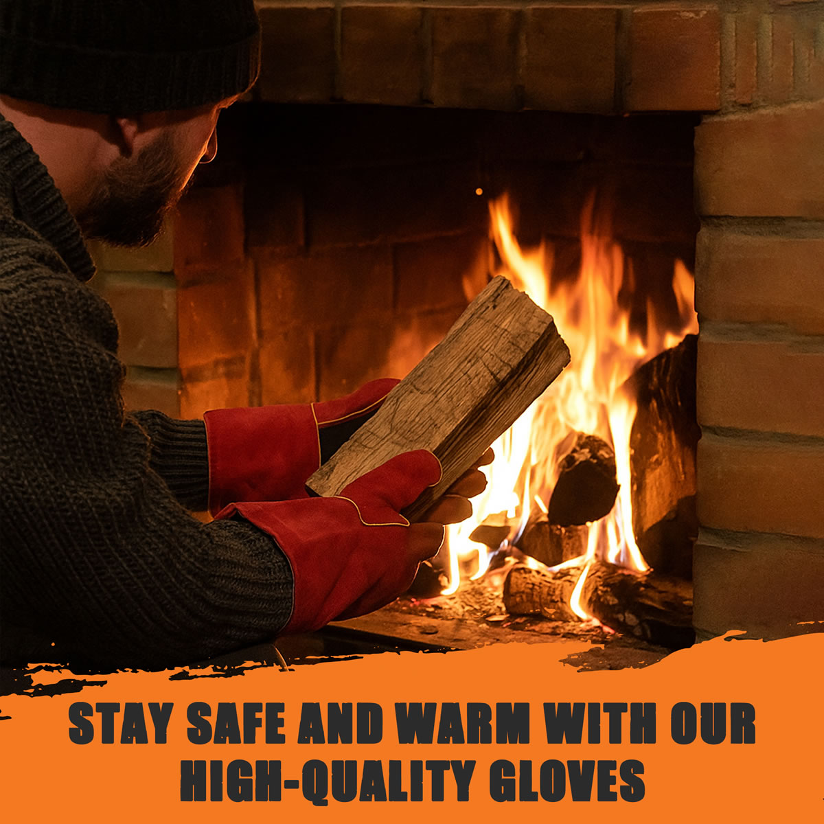 Red FlameX Deluxe Fireplace Gloves - Pair