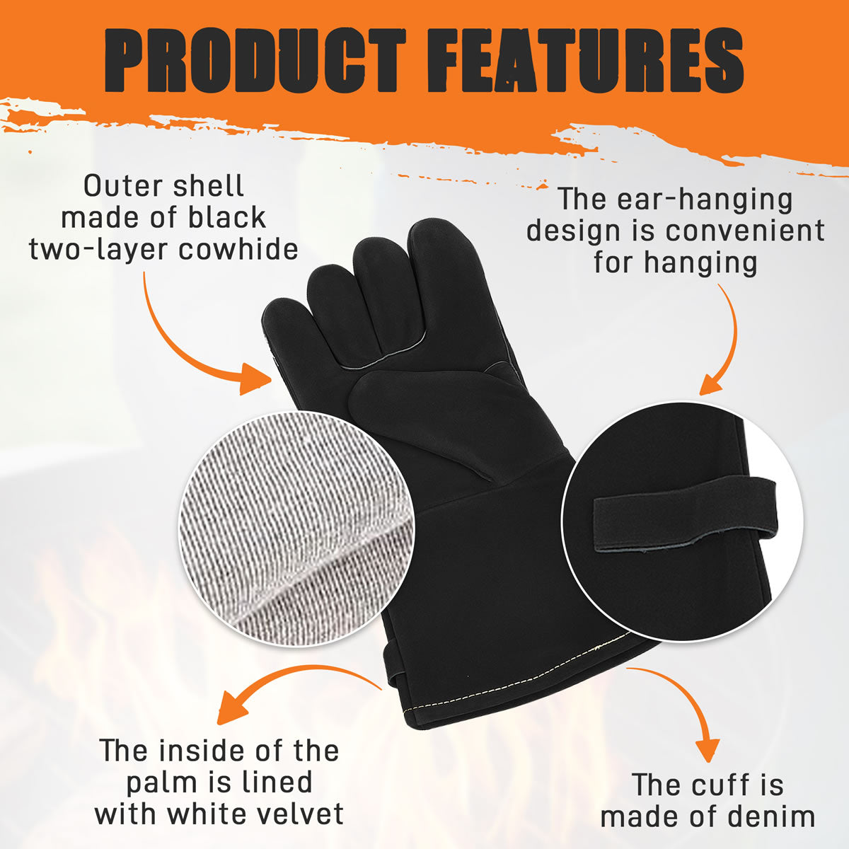 HearthX Black Fireplace Gloves-Pair