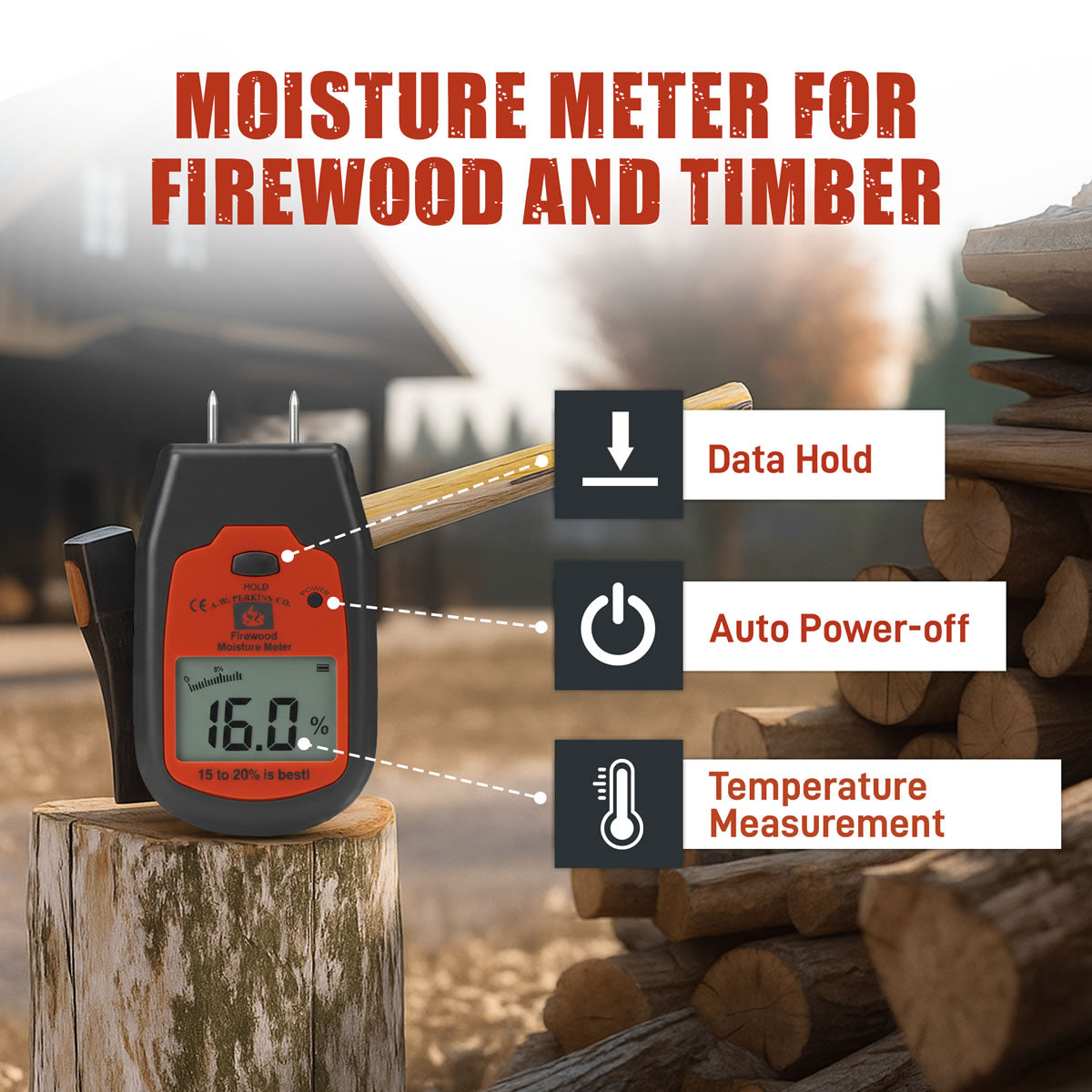 Firewood Moisture Meter - Black and Orange
