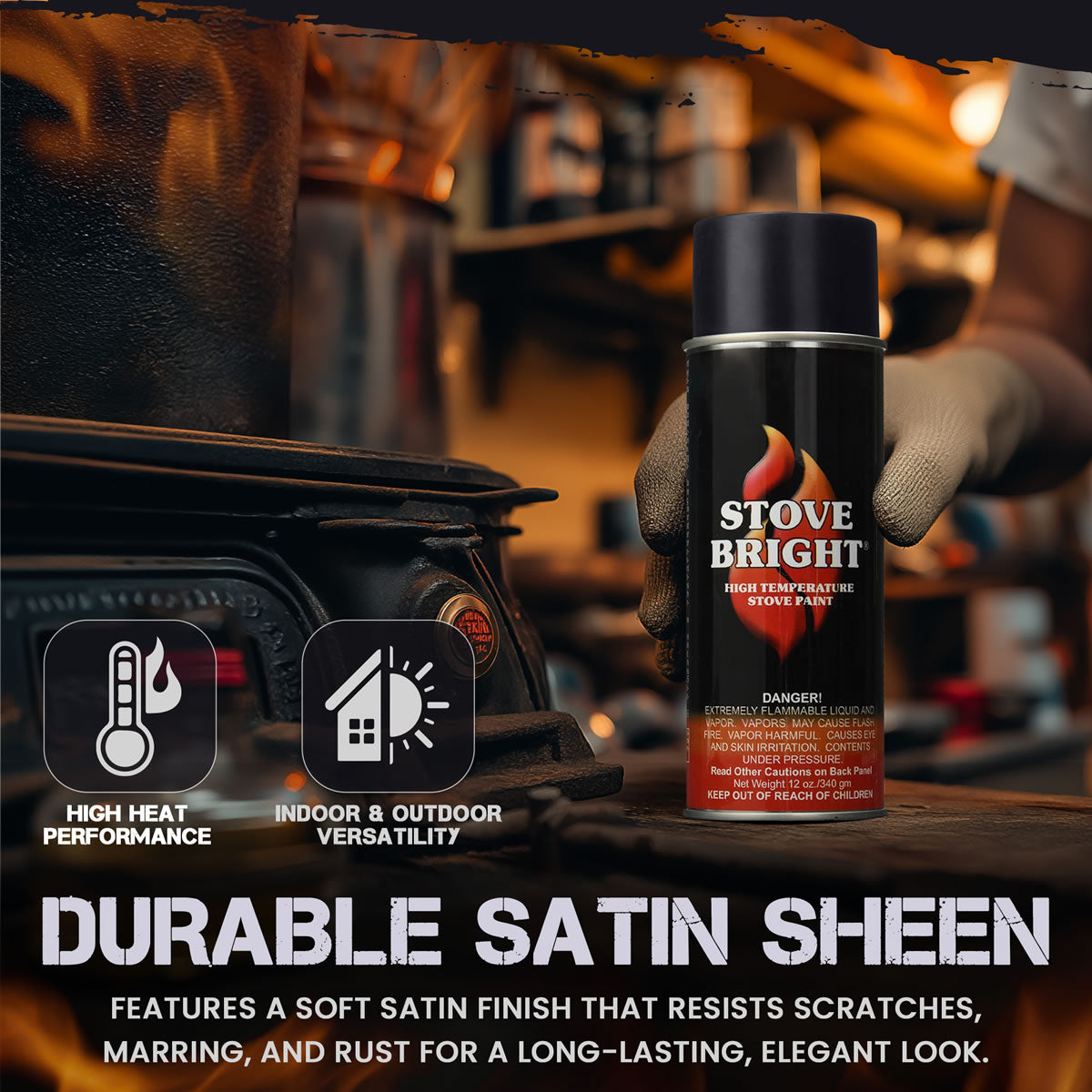 Stove Bright High Temp Paint - Metallic Black - 8109