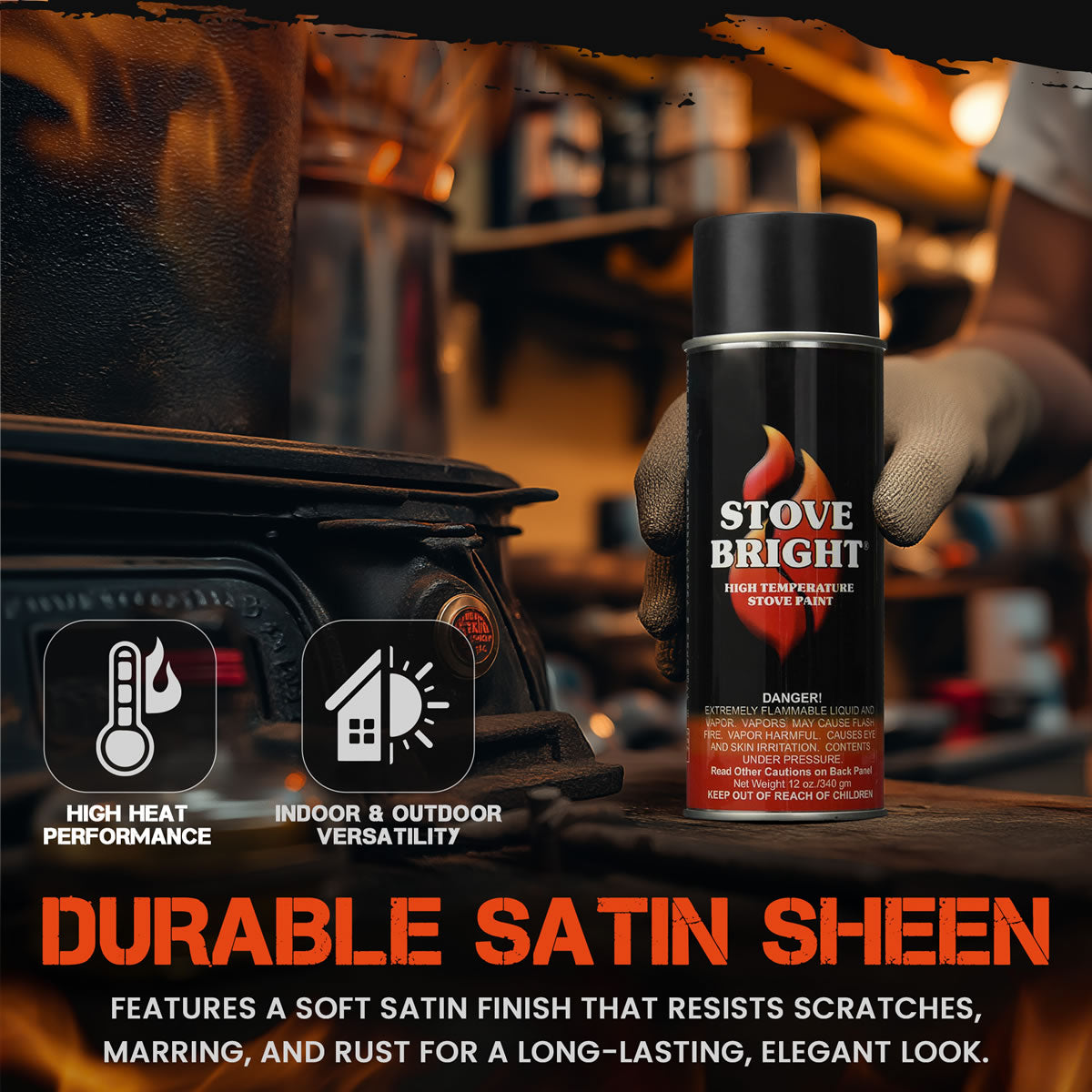 Stove Bright High Temp Paint - Satin Black Paint - 8116