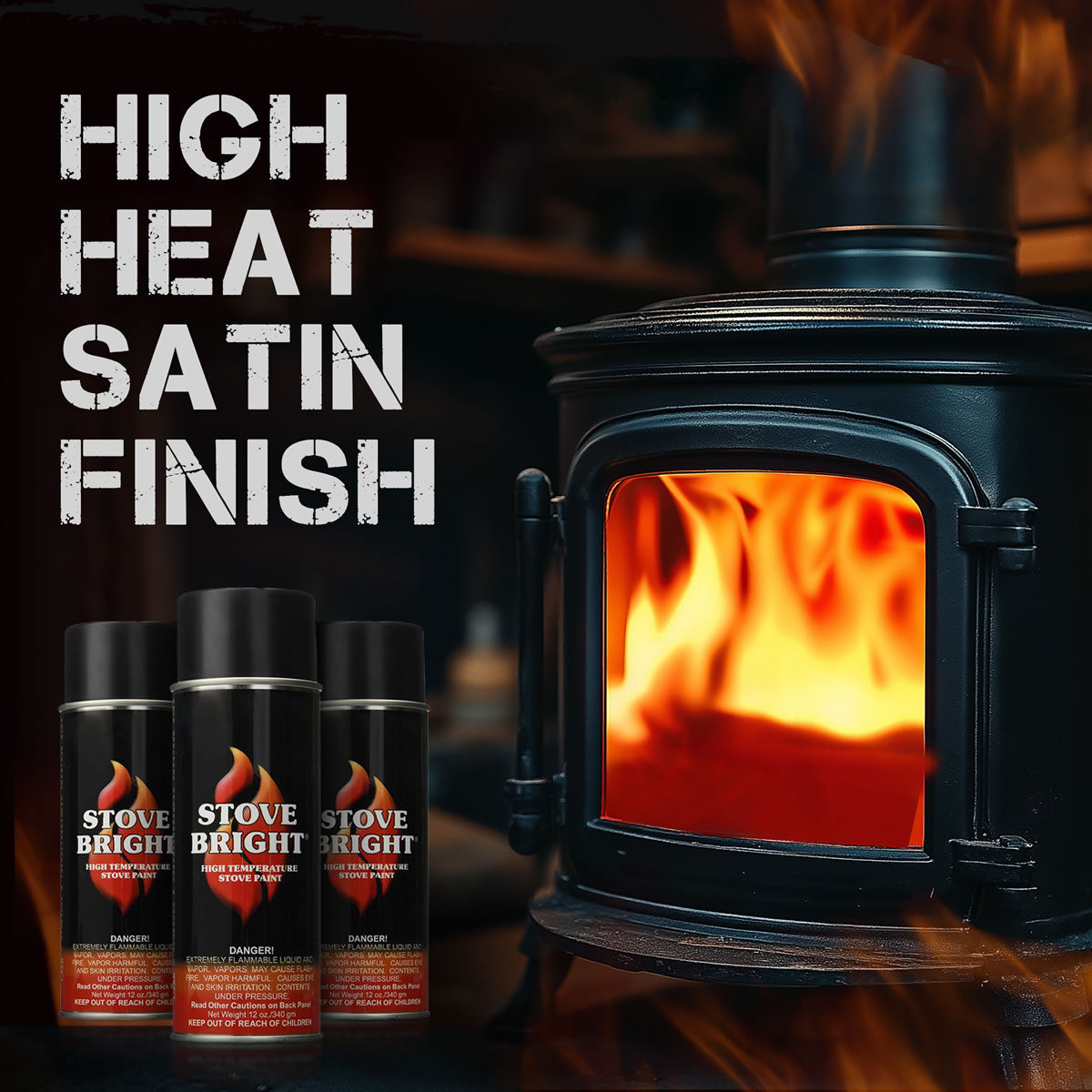 Stove Bright High Temp Paint - Satin Black Paint - 8116