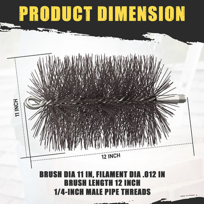 11" Round Heavy-Duty (Wire) Chimney Brush 3/8" NPT - 33116