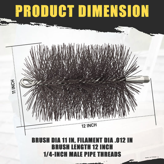 11" Round Heavy-Duty (Wire) Chimney Brush 3/8" NPT - 33116
