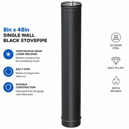 8" x 48" HeatFab Single Wall Black Stovepipe - 2808B