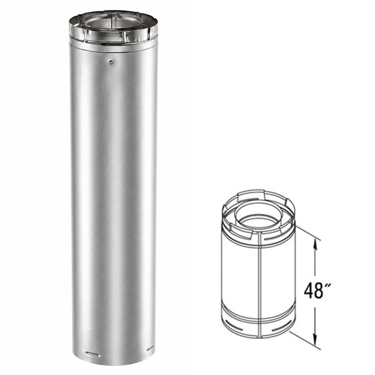 4'' x 6 5/8'' DirectVent Pro 48'' Galvanized Chimney Pipe - 46DVA