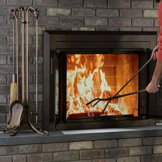 5 Piece Hammered Burnished Copper Crook Fireplace Tool Set - F-1266