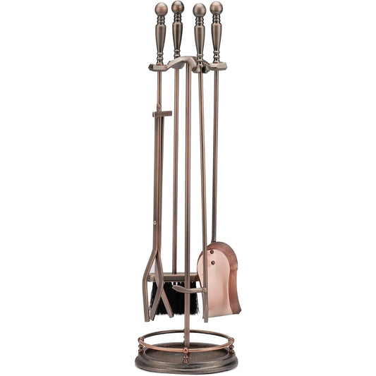 5 Piece Venetian Bronze Fireplace Tool Set with Ball Handles - F-1629