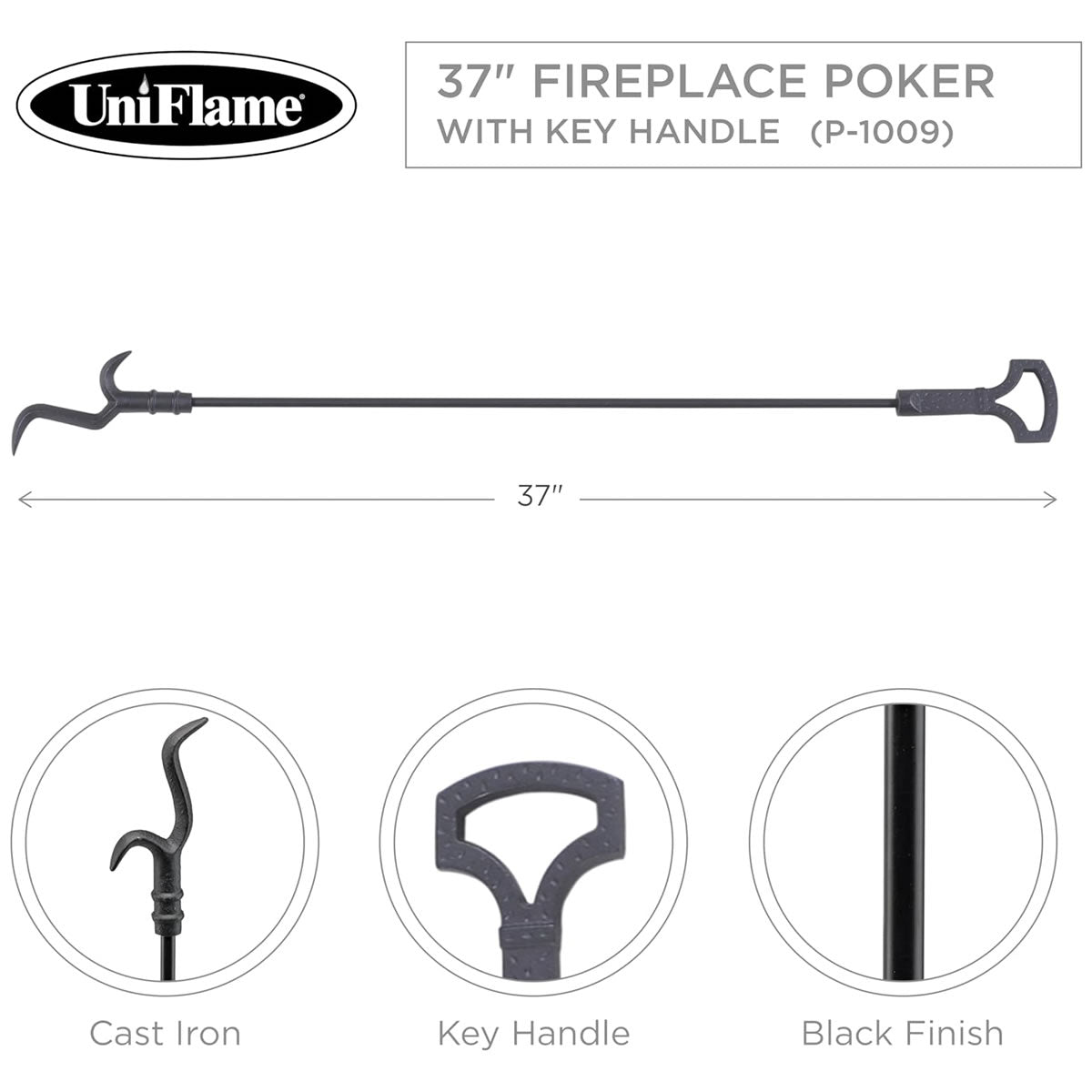 37" Poker With Key Handle - Black