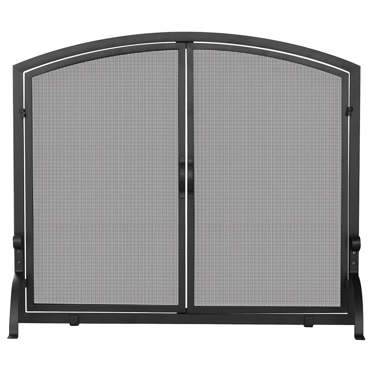 Large Single Panel Black Wrought Iron Screen with Doors