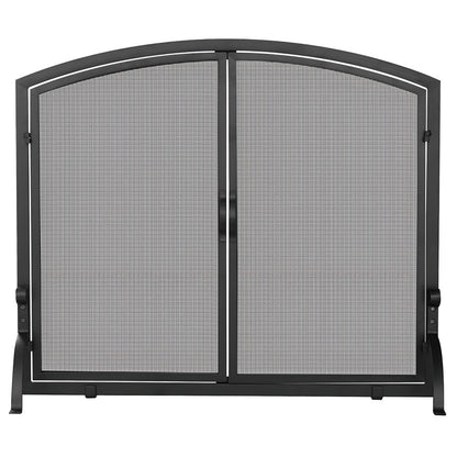 Large Single Panel Black Wrought Iron Screen with Doors