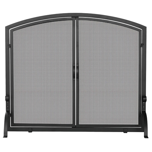 Large Single Panel Black Wrought Iron Screen with Doors