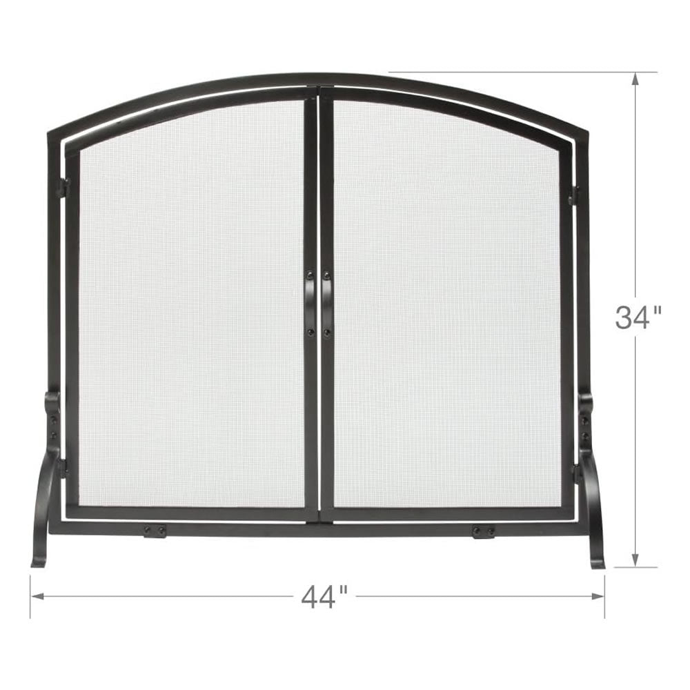 Large Single Panel Black Wrought Iron Screen with Doors