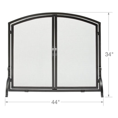 Large Single Panel Black Wrought Iron Screen with Doors
