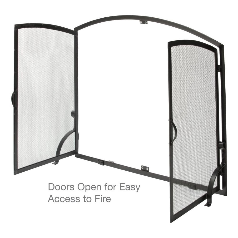 Large Single Panel Black Wrought Iron Screen with Doors