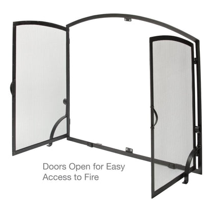 Large Single Panel Black Wrought Iron Screen with Doors