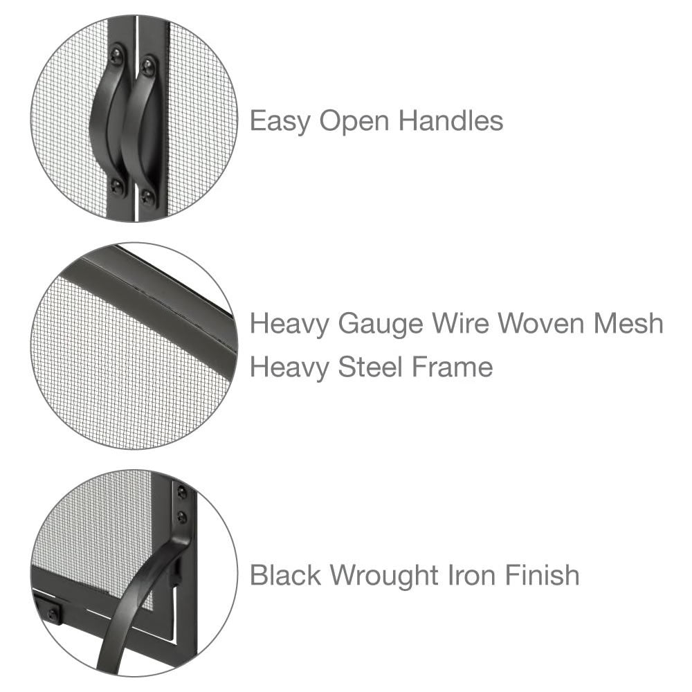 Large Single Panel Black Wrought Iron Screen with Doors