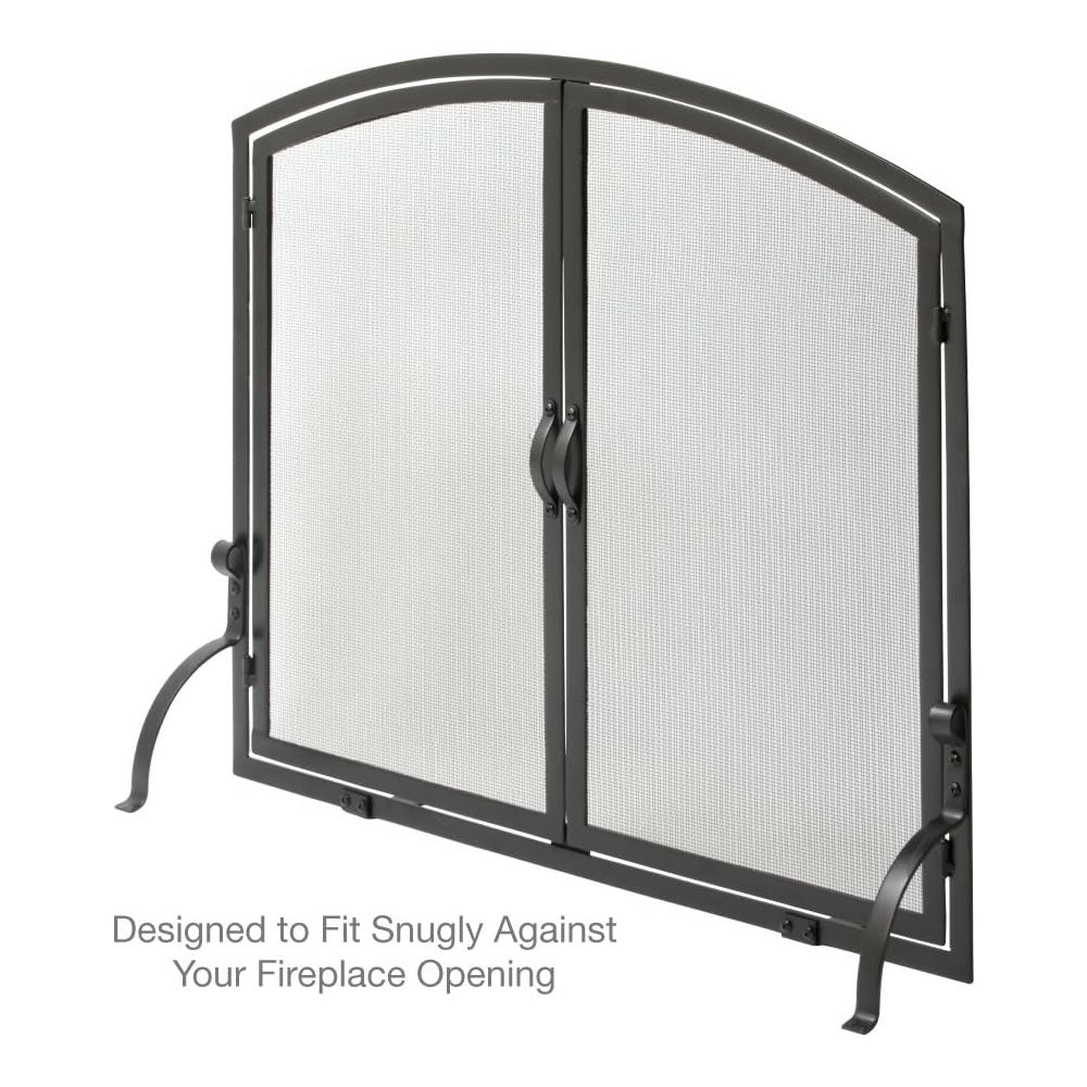 Large Single Panel Black Wrought Iron Screen with Doors