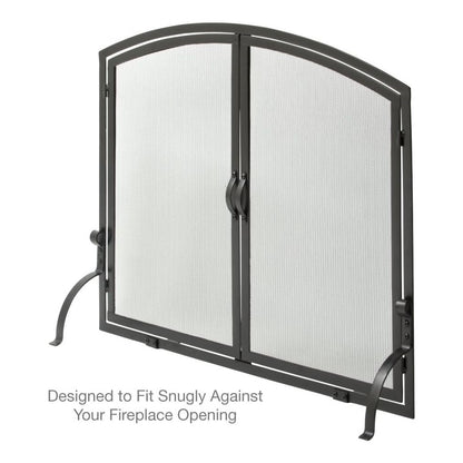 Large Single Panel Black Wrought Iron Screen with Doors