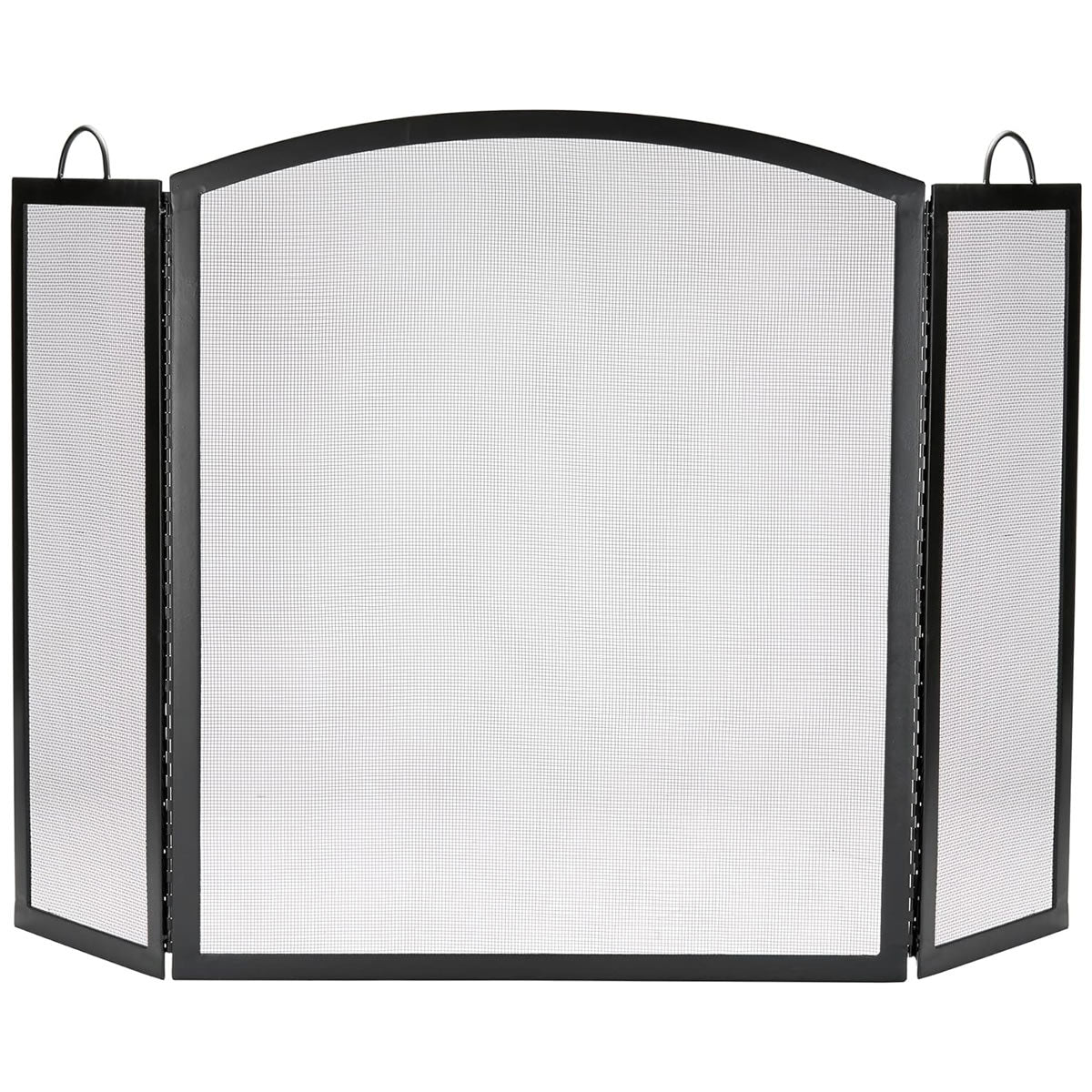 3 Fold Large Wrought Iron Fireplace Screen - Black