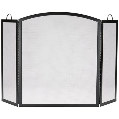 3 Fold Large Wrought Iron Fireplace Screen - Black