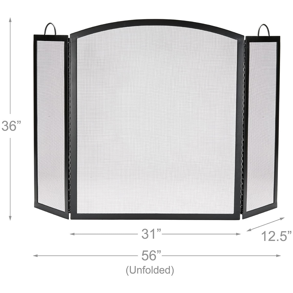 3 Fold Large Wrought Iron Fireplace Screen - Black