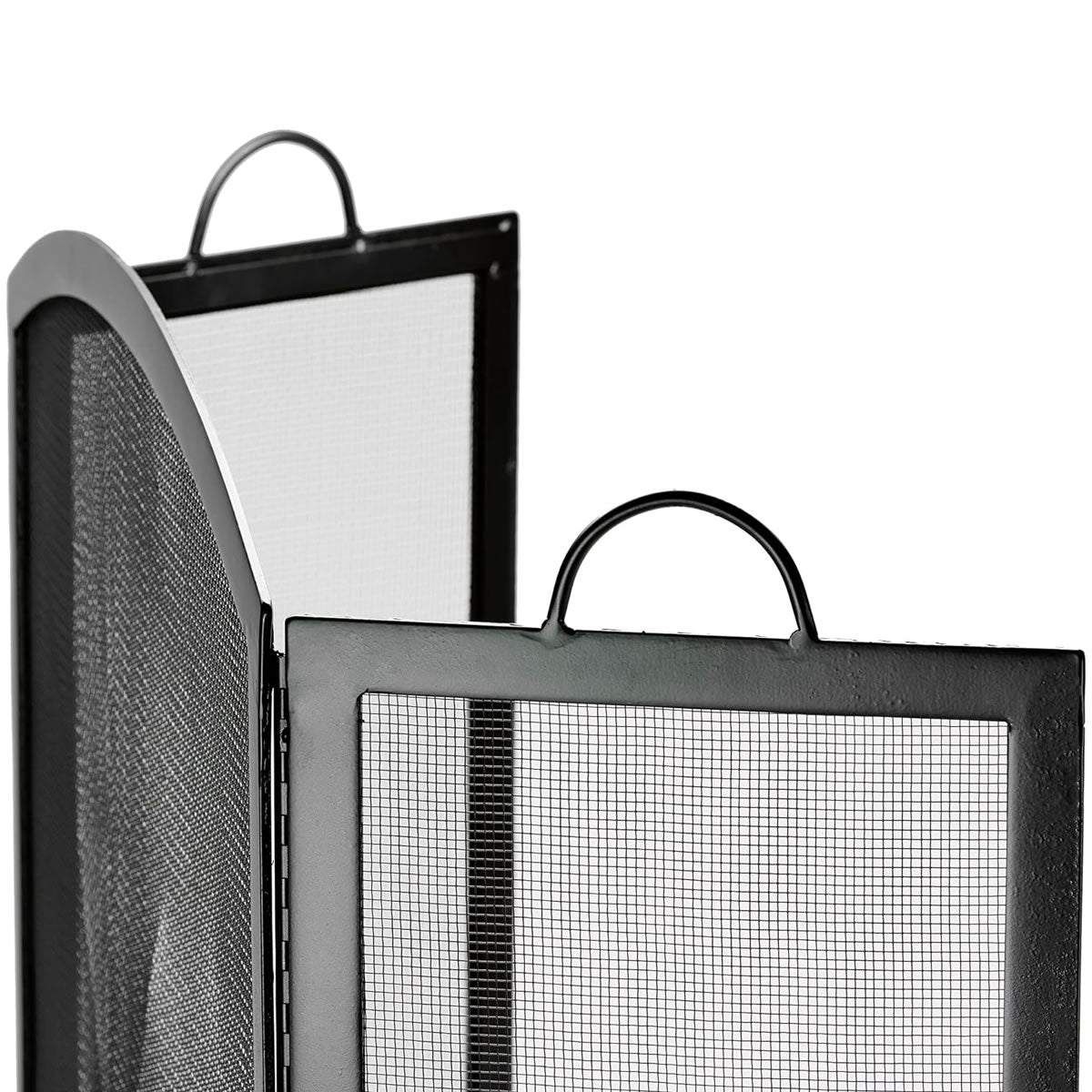 3 Fold Large Wrought Iron Fireplace Screen - Black