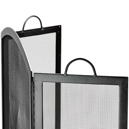 3 Fold Large Wrought Iron Fireplace Screen - Black