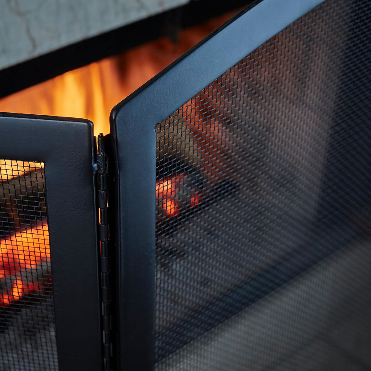 3 Fold Large Wrought Iron Fireplace Screen - Black