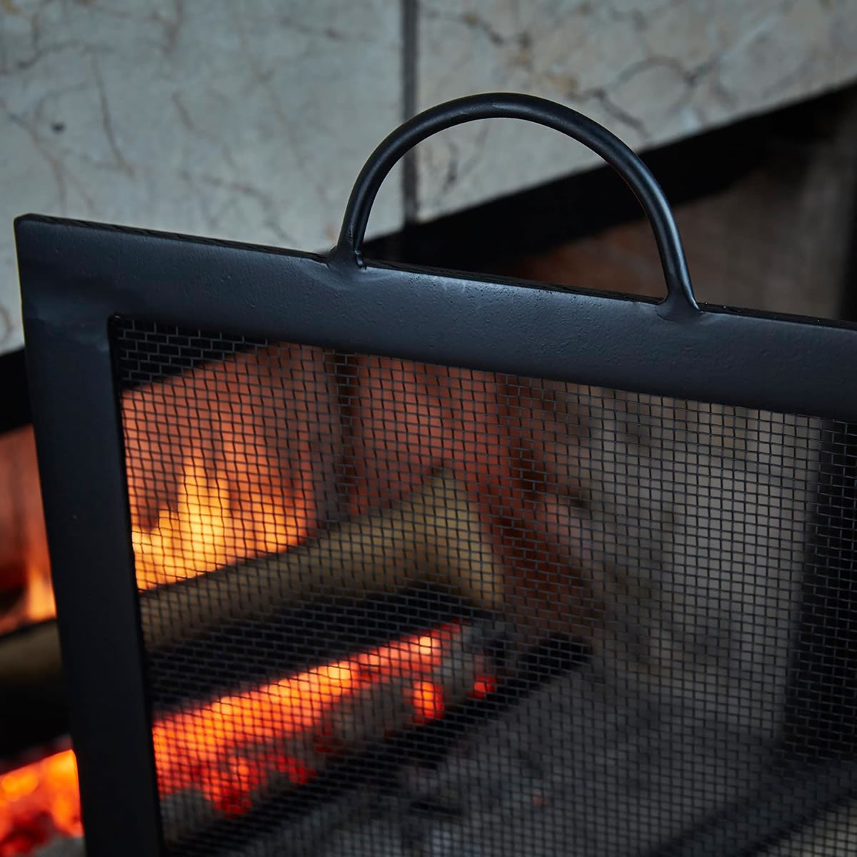 3 Fold Large Wrought Iron Fireplace Screen - Black