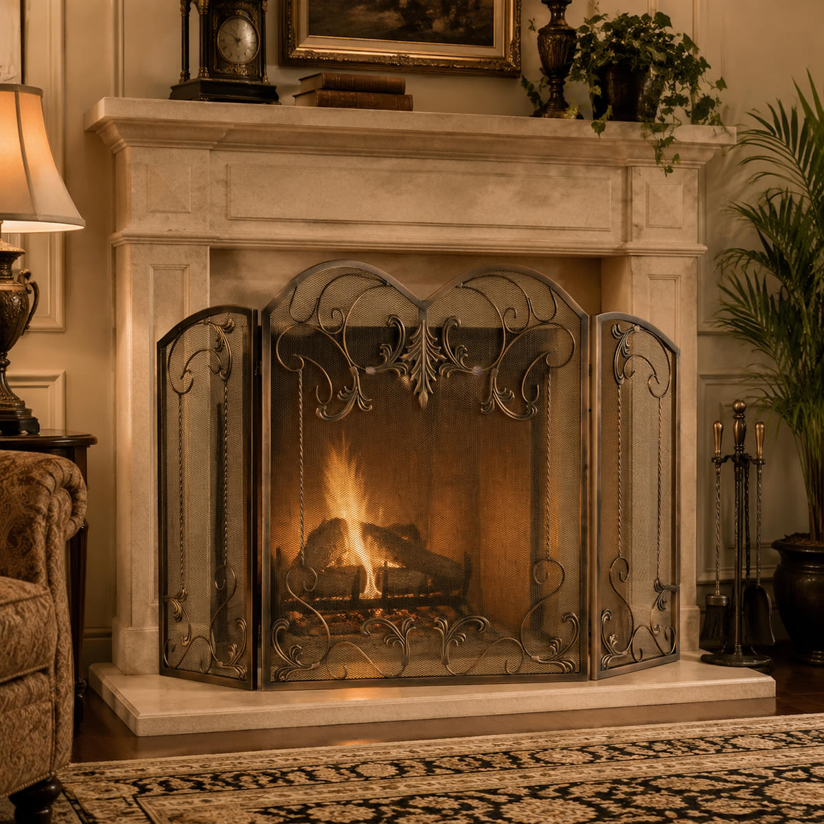 3 Fold Fireplace Screen- Venetian Bronze