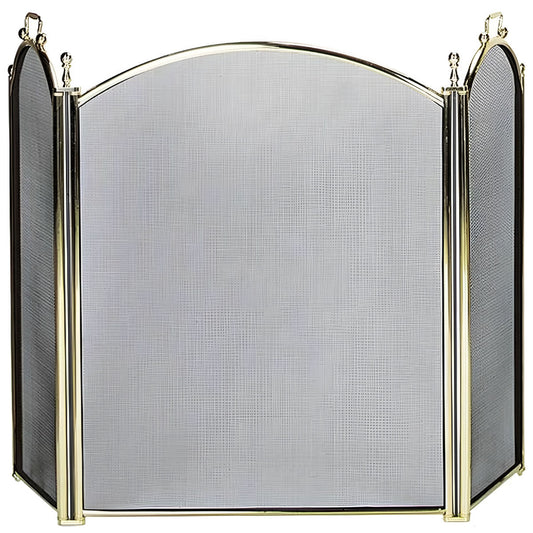 3 Fold Large Diameter Fireplace Screen - Polished Brass