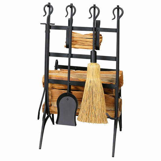 Log & Kindling Rack with Tools - Black