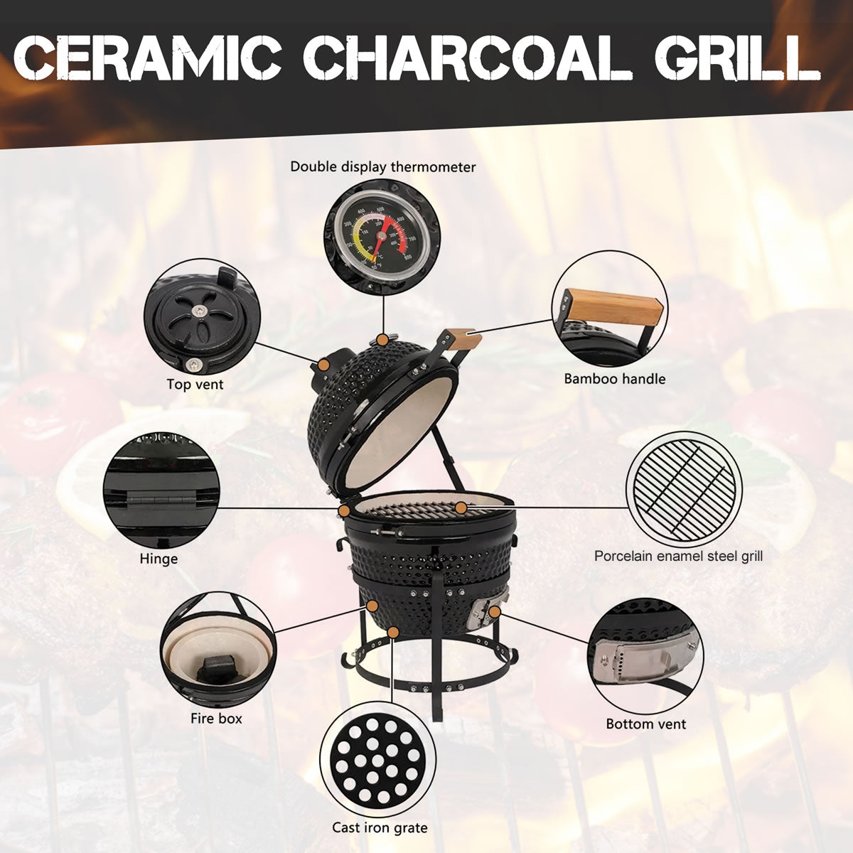 Woodeze 13" Kamado Grill - Black