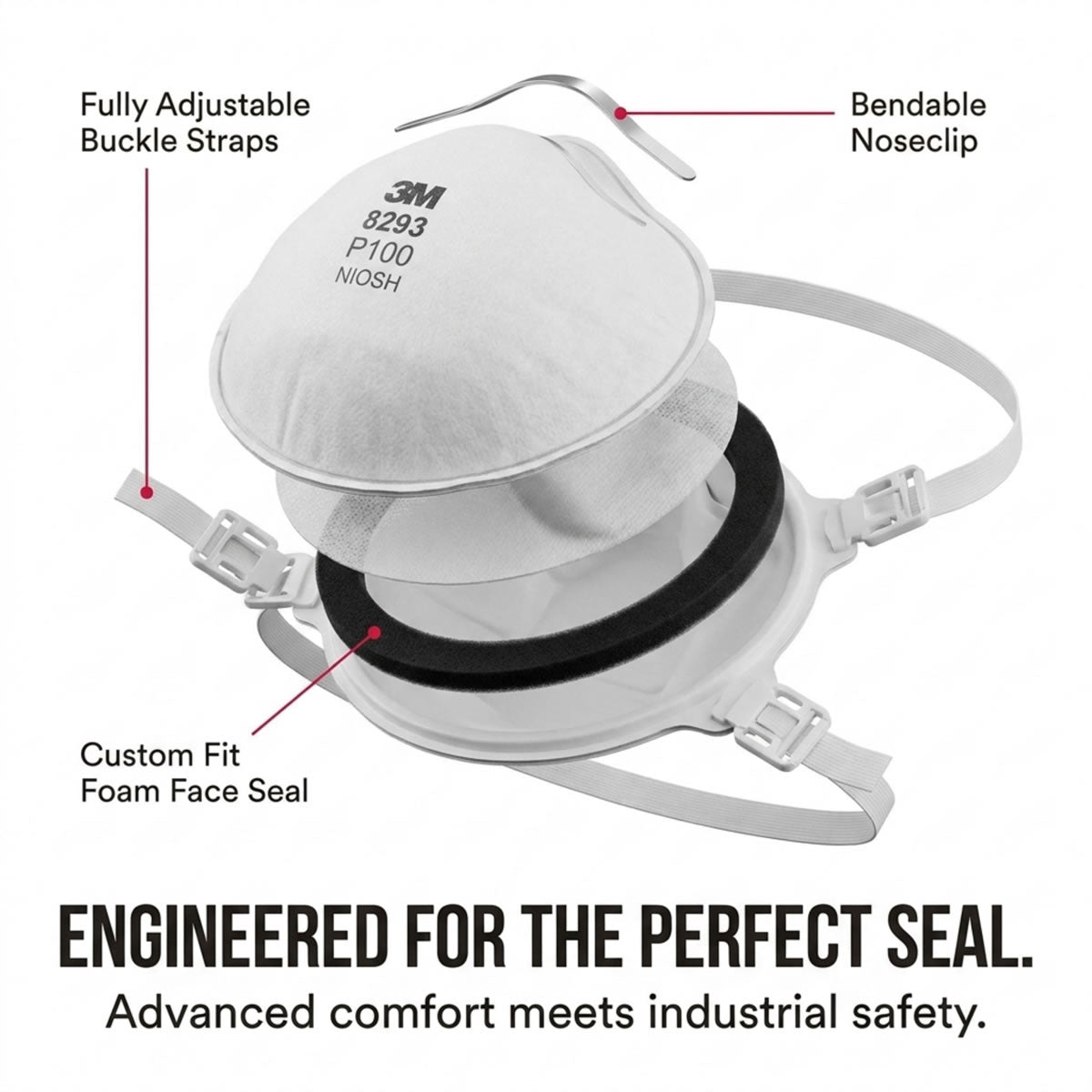 3M 8293 P100 Industrial Respirator with Valve, USA Made, White