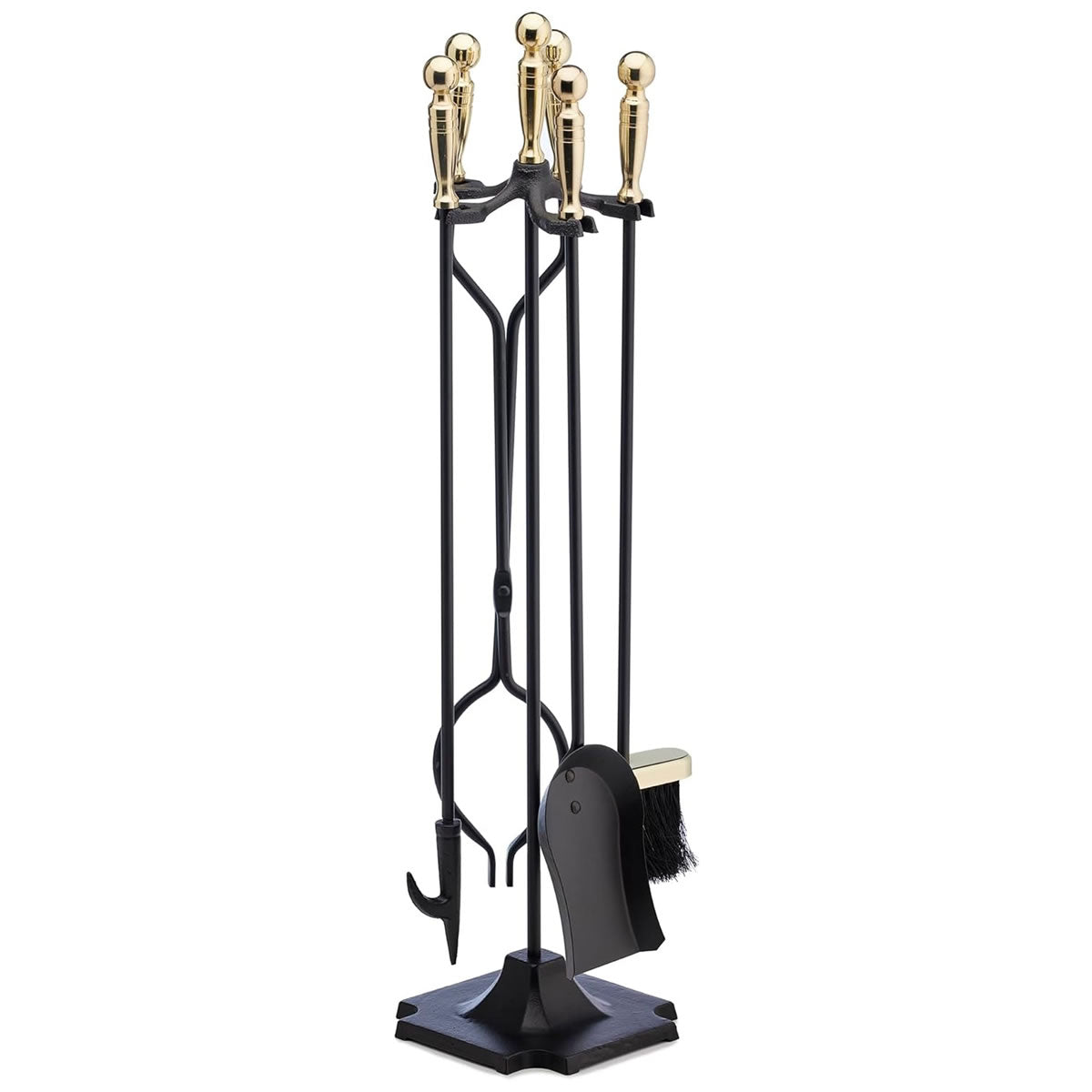 5 Piece Black and Brass Fireplace Tool Set