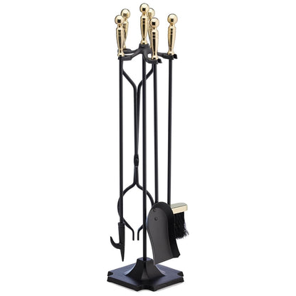 5 Piece Black and Brass Fireplace Tool Set