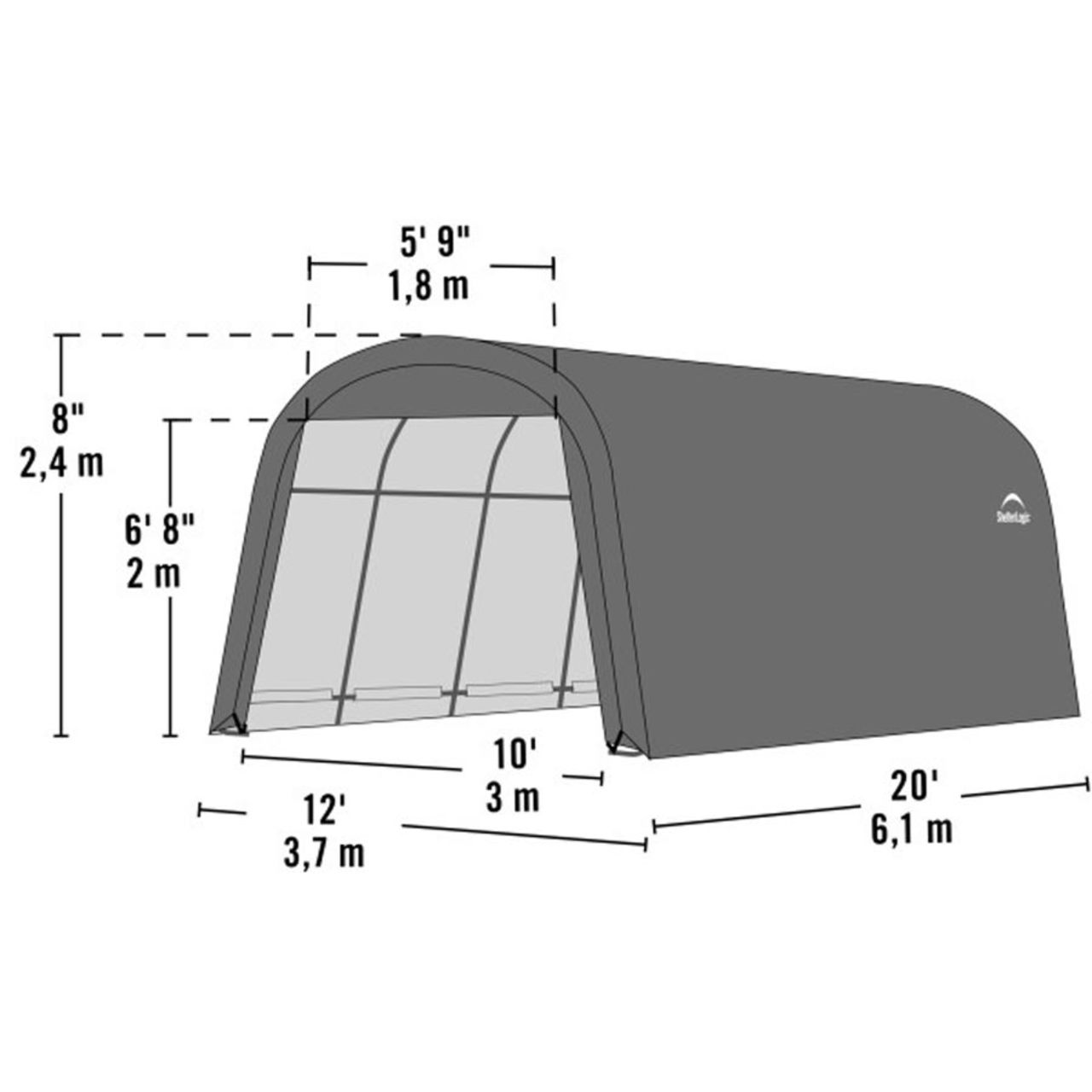 12' x 20' Gray Round Top Garage-in-a-Box